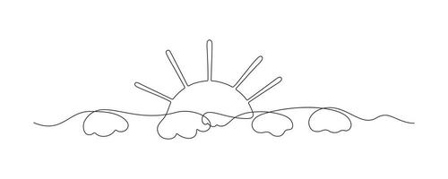 Continuous line drawing of sun and waves. Dawn and sunset. Vector. vector