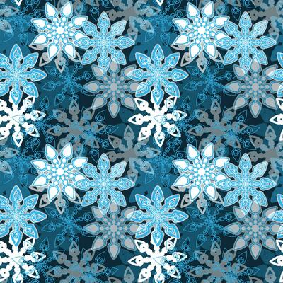 Vector Seamless Pattern with Blue Snowflakes. Seamless Christmas design background.
