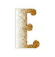 Letter E of Latin alphabet decorated with sand effect stipple texture vector illustration, round confetti dots grunge pattern, speckled chaotic particles, geometric image, golden chaotic dots abc