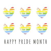 Happy Pride Month vector illustration with LGBT rainbow flag in hearts shape. Isolated on white background. Perfect for card, social media, poster, banner and so on