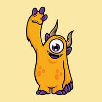 Funny cartoon monster isolated on a yellow background, Vector illustration.