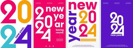 New Year 2024. Set of 4 simple typography background vector illustration template, flat style. Suitable for poster, cover, web, ads, social banner, or flyer