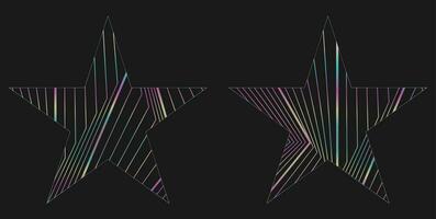 Stars with curved refracted holographic lines abstract design vector