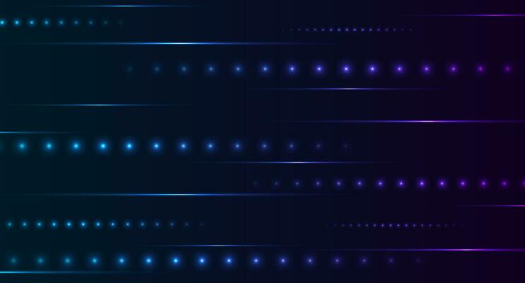 Blue ultraviolet neon glowing lines and dots abstract background