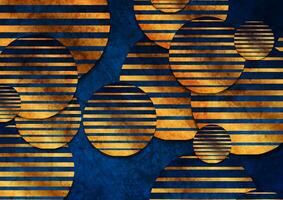 Blue and golden circles with stripes abstract grunge background vector