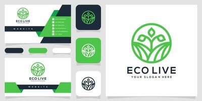 ecolive logo, business card and business card template vector