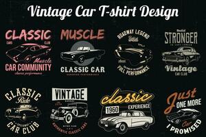 Vintage Classic Car T-shirts Designs Bundle. American old cars vector tee shirt prints.