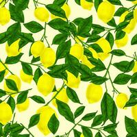 Seamless Pattern Leaf and Lemon Fruit vector