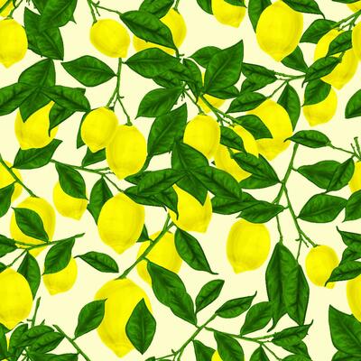 Seamless Pattern Leaf and Lemon Fruit