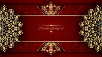 Red background with golden mandala ornament vector