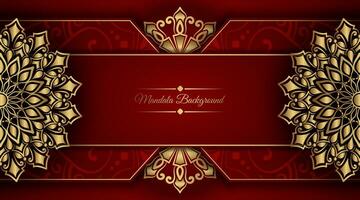 Red background with golden mandala ornament vector