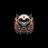 Skull with crossed swords. Vector illustration in cartoon style for stickers and t-shirts