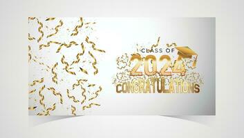 Class of 2024 Congratulations Graduates. Academic Cap and Diploma Graduation Ceremony. Vector Template for Senior Class of University, Year 2024 Banner, Party, High School or College Graduate