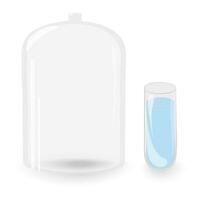 Transparent glass lid and flask with water. Set of 2 isolated elements with shadows and highlights vector