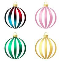 Set of rainbow, pink, green and gold Christmas tree toy or ball vector