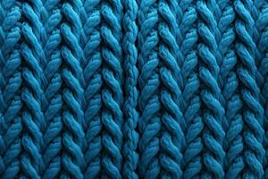 AI generated blue knitted wool fabric texture background, soft and cozy patterned surface photo