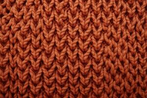 AI generated orange knitted wool fabric texture background, soft and cozy patterned surface photo