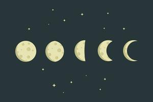 Moon phase movement flat design style on dark background vector illustration