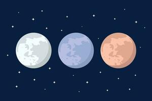 Tres diferente colores de el lleno Luna son rojo, azul y gris vector