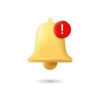 Realistic 3D bell notification vector element. Suitable for new notification sign, alert, and alarm.