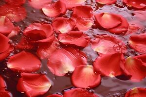 AI generated Beautiful red rose petals in flowing water photo