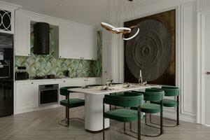 Minimalist interior design in a modern apartment, Neutarl color, Scandinavian photo