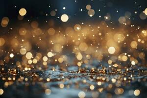 AI Generated Capturing the enchantment of Christmas, photo showcases a mesmerizing bokeh of snowflakes against a light background