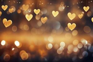 AI Generated delicate hearts in bokeh, set against a dreamy background of lights gracefully blurred photo