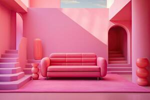 AI generated Modern Pink Living Room Interior Design Aesthetic. photo