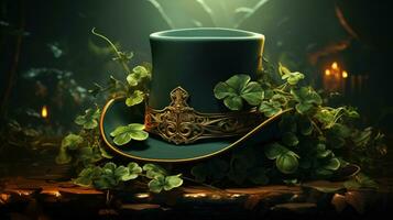 AI generated Elegant Green Leprechaun Hat for St. Patrick's Day. photo
