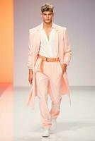 AI generated Chic Peach Suit on Runway, Trendsetting Spring Fashion Statement. photo