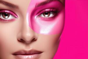 AI generated Striking Pink Eye Makeup on Flawless Beauty Portrait. photo