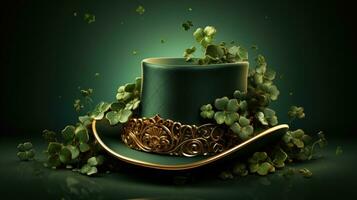 ai generado elegante verde duende sombrero para S t. patrick's día. foto