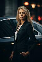 AI generated Confident Businesswoman in Black Suit photo