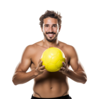 AI generated The essence of Brazilian football as a player proudly holds a soccer ball png