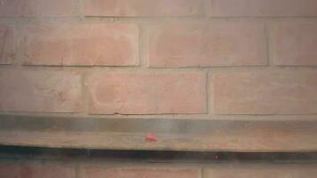 Petard Exploaded Against the Brick Wall. Many Small Particles Flew in Different Directions Static Shot video