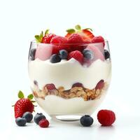 AI generated yogurt with berries and muesli real photo