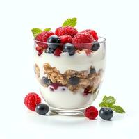 AI generated yogurt with berries and muesli real photo