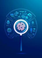 concept of digital forensics or cyber forensics, graphic of magnifying glass analyse from fingerprint with digital data elements vector