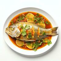 AI generated thai steamed curried fish real photo photorealistic