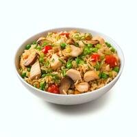 AI generated fried rice with chicken and vegetables real photo