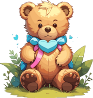 ai generato carino orsacchiotto orso cartone animato etichetta png