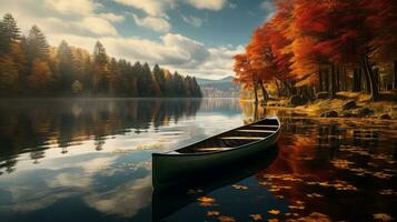 AI generated The serenity of a peaceful river adorned with autumn hues photo