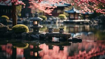 ai generado serenidad en un japonés jardín foto