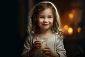 AI generated A Smiling Little Girl Drinking Milk photo