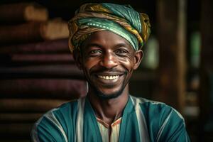 ai generado el sonriente hombre con un turbante foto