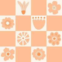Modern geometric abstract flowers seamless pattern for greeting cards, posters, wrapping, pack paper. Flat minimalist. Peach fuzz color vector illustration