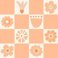 Modern geometric abstract flowers seamless pattern for greeting cards, posters, wrapping, pack paper. Flat minimalist. Peach fuzz color vector illustration