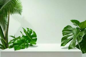 AI generated Premium podium for Presentation of the product with leaves. Pro Photo