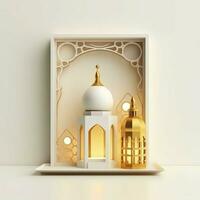 Eid mubarak and ramadan kareem greetings with islamic lantern and mosque. Eid al fitr background. Eid al fitr background of window concept by AI Generated photo